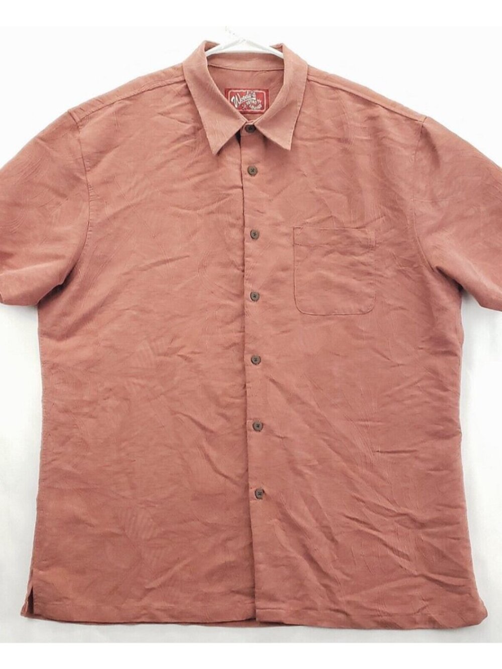 Woodys Retro Lounge Shirt Mens XL Dusty Rose Pocket Cotton Classic Button-Up